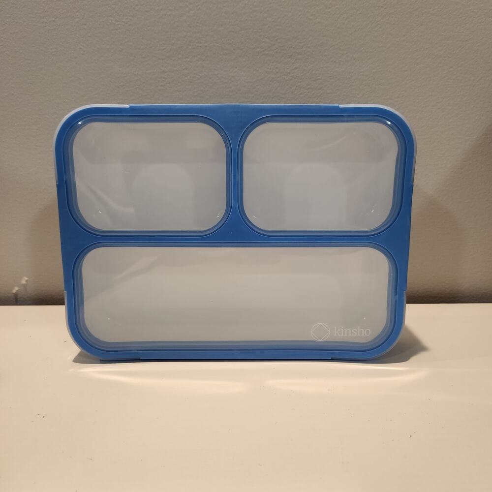 Kinsho Bento Lunch Box Kids & Adult with 3 Compartments Blue 1 pack